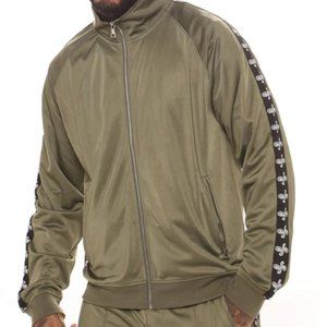 FASHION NOVA MEN Paisley Side Stripe Track Jacket, Olive, Size L, NwT